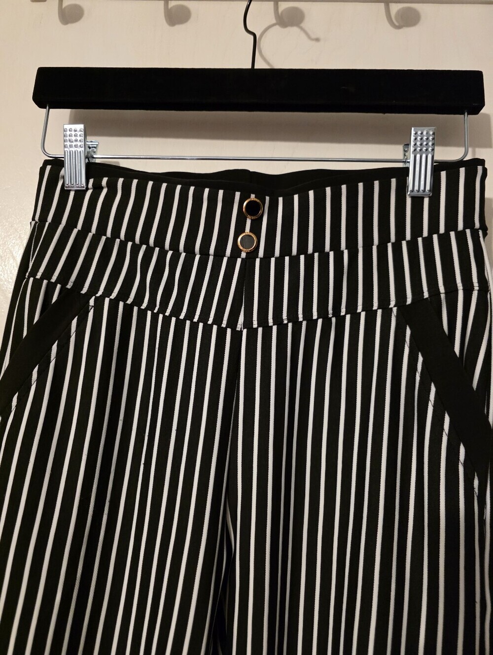 Black and White Vertical Stripe Trousers - Picture 2 of 5